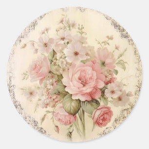 Pegatina Redonda Grandeur descolorido, Shabby Chic rosa