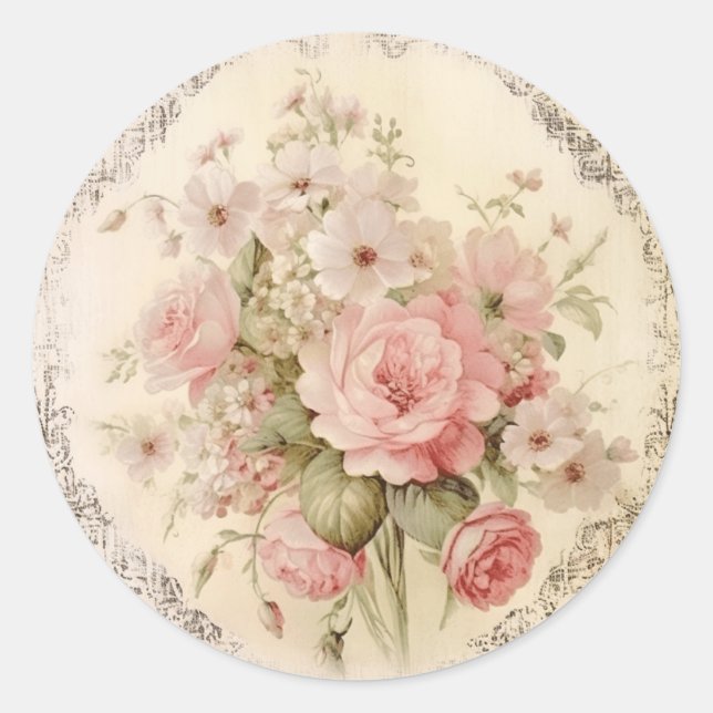 Pegatina Redonda Grandeur descolorido, Shabby Chic rosa (Anverso)