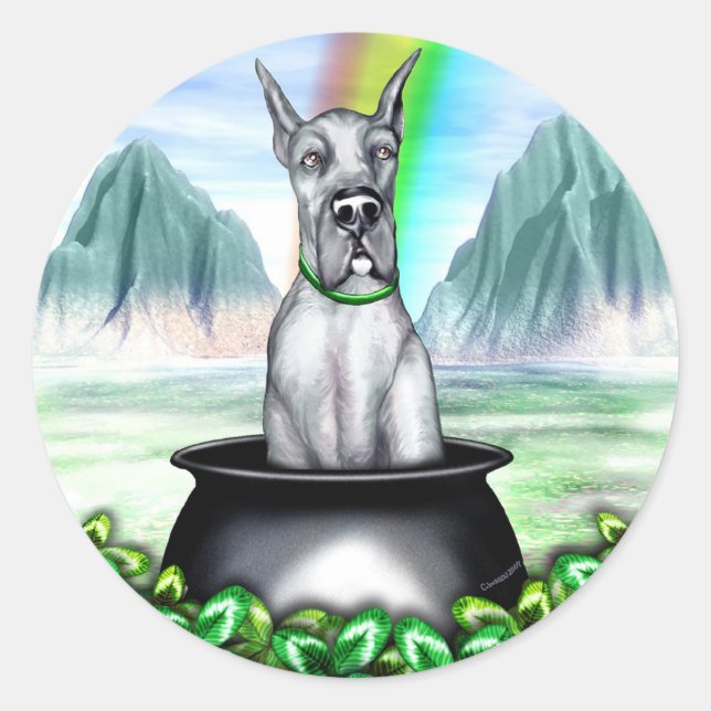 Pegatina Redonda Grandioso Dane Blue Pot O Gold (Anverso)