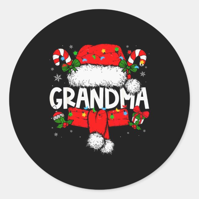 Pegatina Redonda Grandma Christmas Pajama Santa Claus Family Matchi (Anverso)