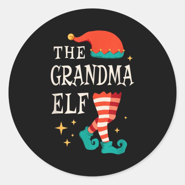Pegatina Redonda Grandma Elf Family Matching Group Christmas Grandm (Anverso)
