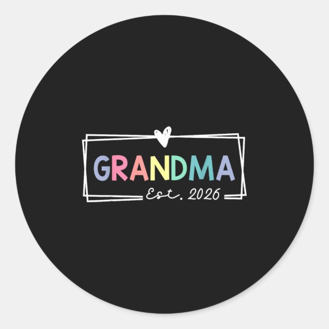 Pegatina Redonda Grandma Est 2026 Promoted To Grandma 2026 For Gran (Anverso)