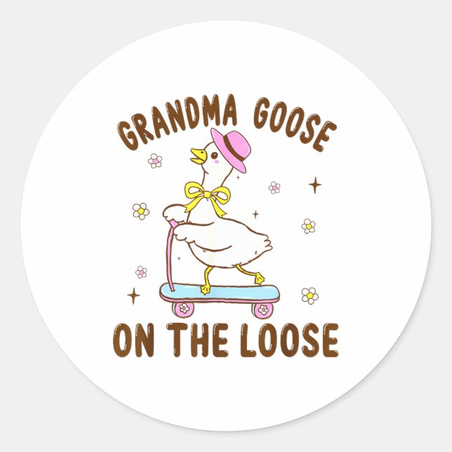 Pegatina Redonda Grandma Goose On The Loose Funny Birthday Matching (Anverso)