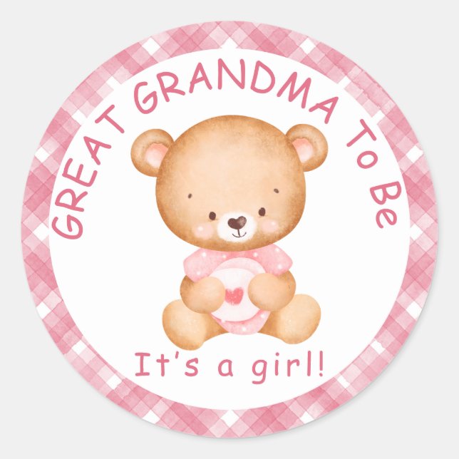 Pegatina Redonda GRANDMA GRANDE para ser Baby Shower rosado (Anverso)