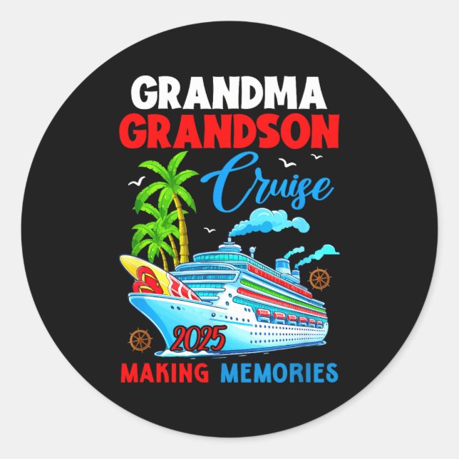 Pegatina Redonda Grandma Grandson Cruise 2025 Memories Christmas Fa (Anverso)