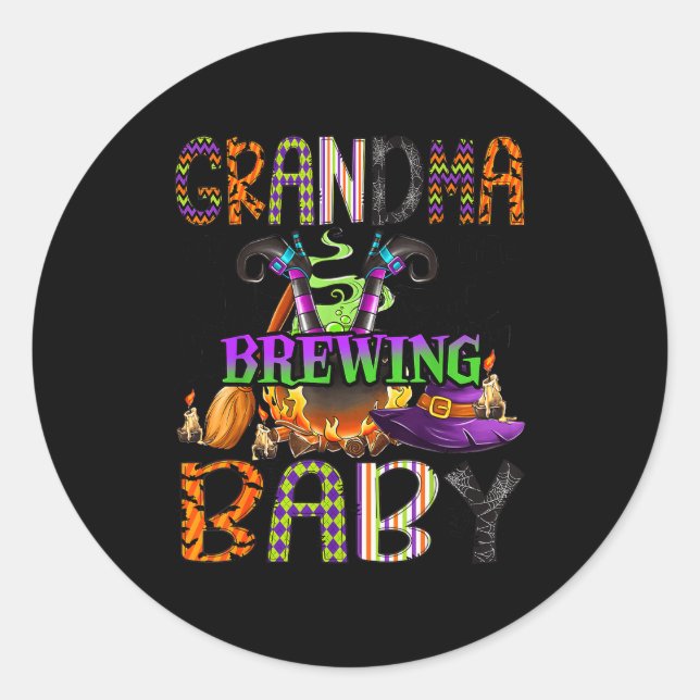 Pegatina Redonda Grandma Of Brewing Baby Halloween One Soky Grandma (Anverso)
