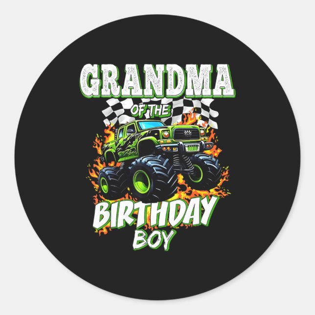 Pegatina Redonda Grandma Of The Birthday Boy Monster Truck Birthday (Anverso)