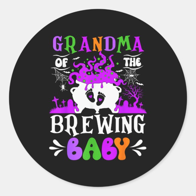 Pegatina Redonda Grandma Of The Brewing Baby Grandma To Be Hallowee (Anverso)