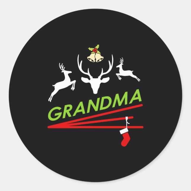 Pegatina Redonda Grandma Reindeer Hoof Prints Christmas  (Anverso)