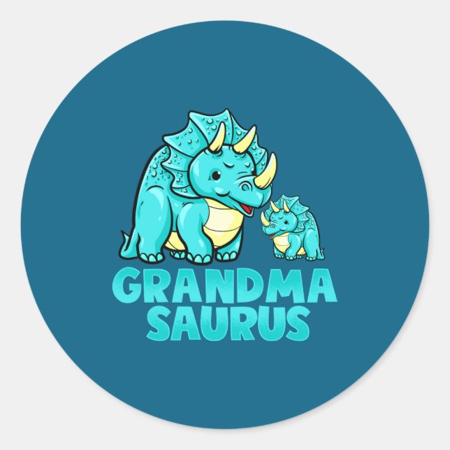 Pegatina Redonda Grandma Saurus Funny Grandmasaurus Dinosaur  (Anverso)