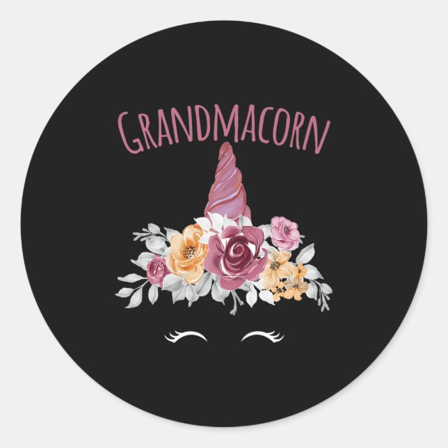 Pegatina Redonda Grandmacorn Unicorn Grandma Premium  (Anverso)