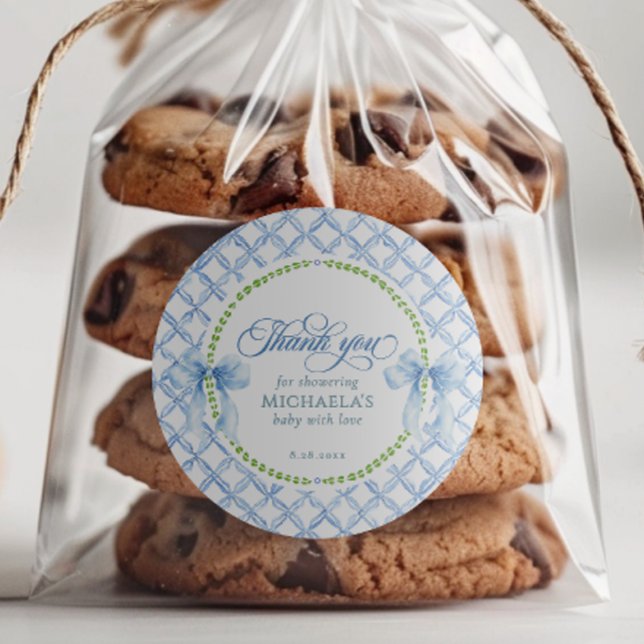 Pegatina Redonda Grandmillennial Watercolor Baby Shower Gracias (Subido por el creador)