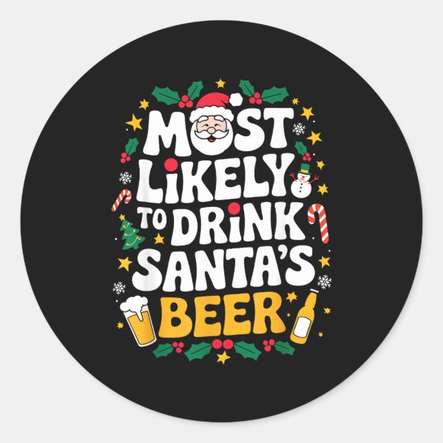 Pegatina Redonda Grandpa Christmas Men Dad Most Likely To Drink San (Anverso)