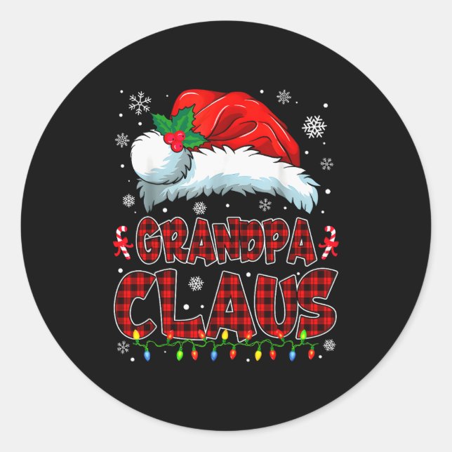 Pegatina Redonda Grandpa Claus Christmas Lights Pajama Family Group (Anverso)
