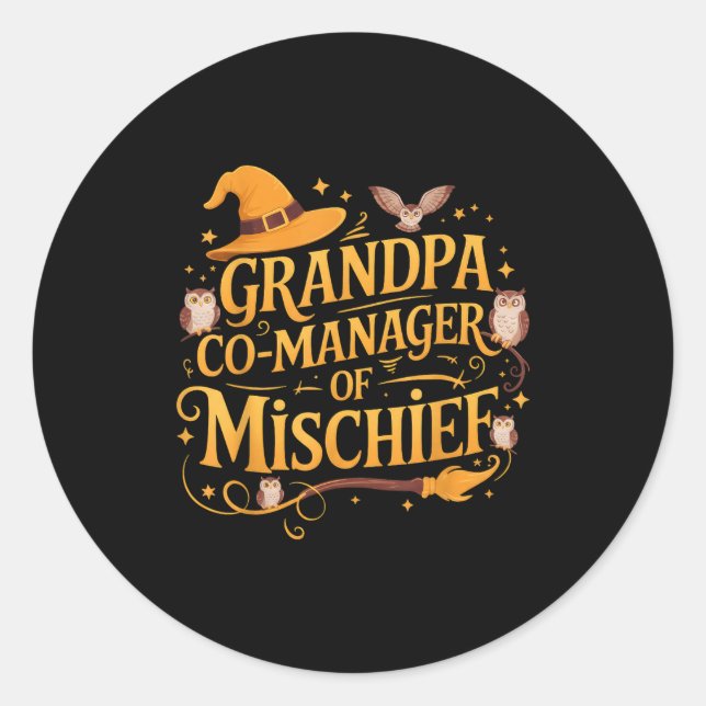 Pegatina Redonda Grandpa Co-manager Of Mischief Birthday Family Mat (Anverso)