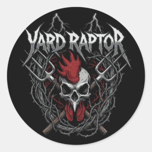 Pegatina Redonda Grangero Avícola Patio Cráneo de Raptor Granja Pol