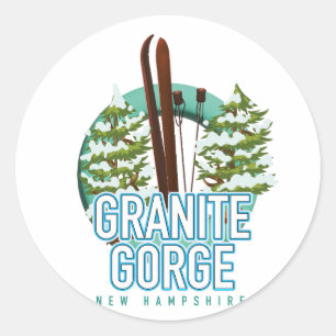 Pegatina Redonda Granite Gorge New Hampshire esquí