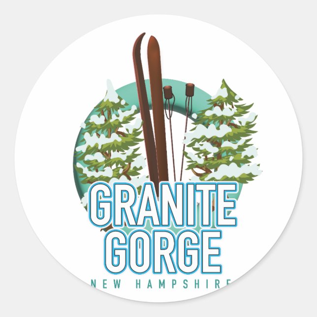 Pegatina Redonda Granite Gorge new Hampshire ski (Anverso)