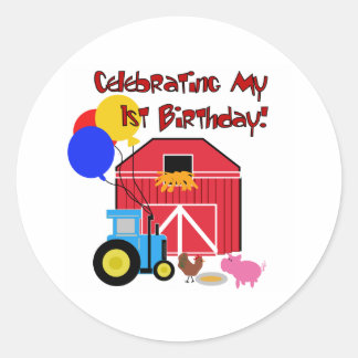 Pegatina Redonda Granja 1 cumpleaños