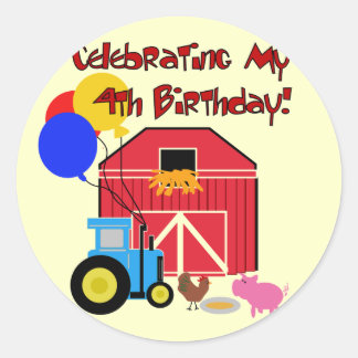 Pegatina Redonda Granja 4 camisetas de cumpleaños y regalos