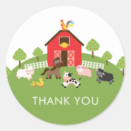 Pegatina Redonda Granja Animales Baby Shower Gracias Por Favor Pega