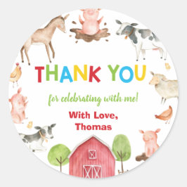 Pegatina Redonda Granja Animales Barnyard Cumpleaños Gracias Por Fa