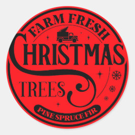 Pegatina Redonda Granja Árboles de Navidad frescos Pine Spruce Fir