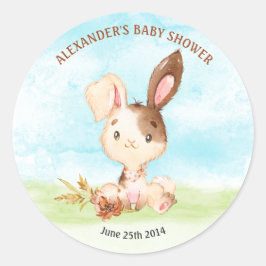 Pegatina Redonda Granja Baby Shower Bunny de color de agua
