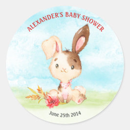 Pegatina Redonda Granja Baby Shower Bunny de color de agua