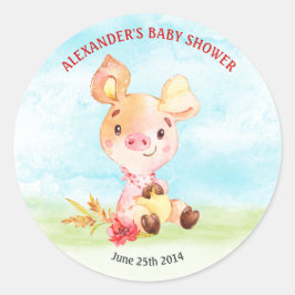 Pegatina Redonda Granja Baby Shower de color de agua