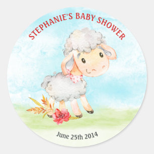 Pegatina Redonda Granja Baby Shower de ovejas acuáticas