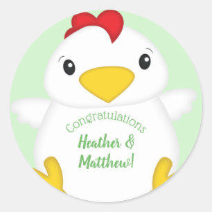 Pegatina Redonda Granja Baby Shower de pollo