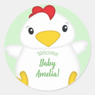 Pegatina Redonda Granja Baby Shower de pollo