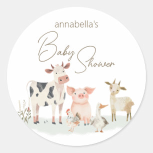 Pegatina Redonda Granja de Animales Bebés Tema Campestre Adorable