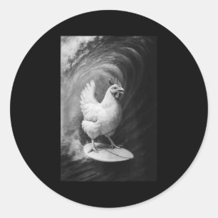 Pegatina Redonda Granja de animales divertidos pollos surf selfie t