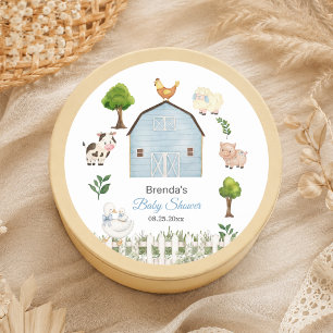Pegatina Redonda Granja de Animales en Acuarela Baby Shower