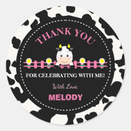 Pegatina Redonda Granja de animales Pink Cow Barnyard Primer Fiesta