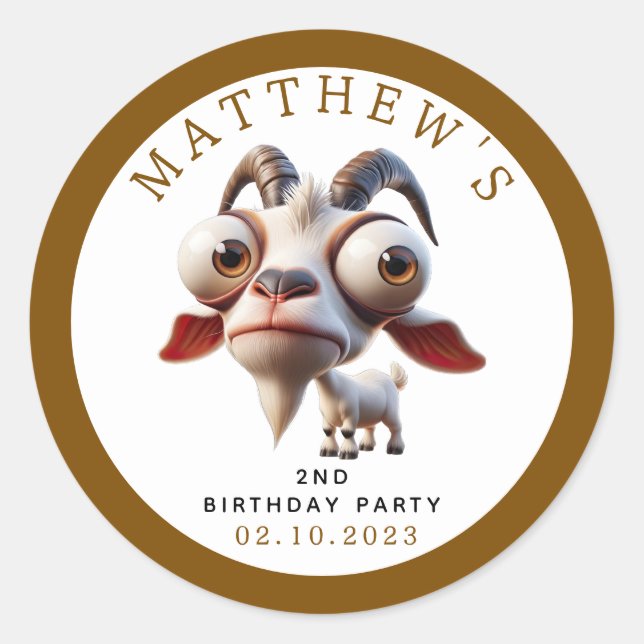 Pegatina Redonda Granja de cabra de animales Fiesta de cumpleaños n (Anverso)