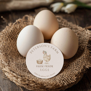 Pegatina Redonda Granja de campo de Hen y Huevos Vintage