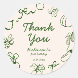 Pegatina Redonda Granja de cosecha local de mano primera cumpleaños