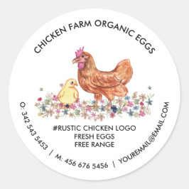 Pegatina Redonda Granja de Gallinas Huevos Frescos Ecológicos