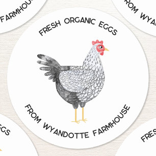 Pegatina Redonda Granja de huevos orgánicos frescos de pollo Wyando