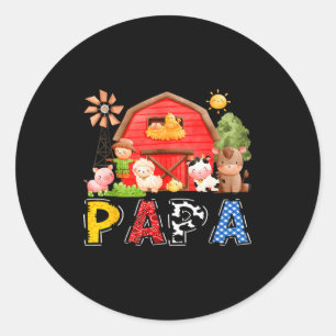 Pegatina Redonda Granja de Papa Rojo Vaca Cumpleaños Niño Familia C