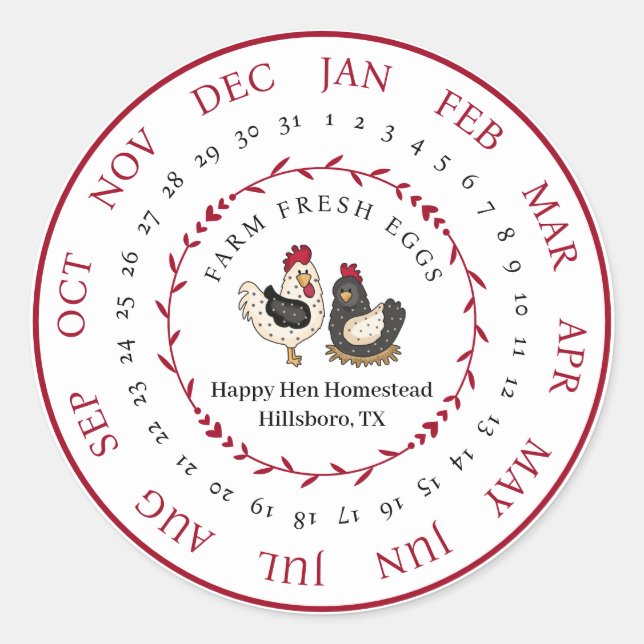 Pegatina Redonda Granja de personalizable Huevo fresco Clase de fec (Anverso)