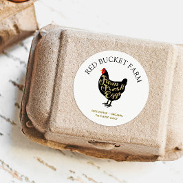 Pegatina Redonda Granja de pollo Retro de huevos frescos