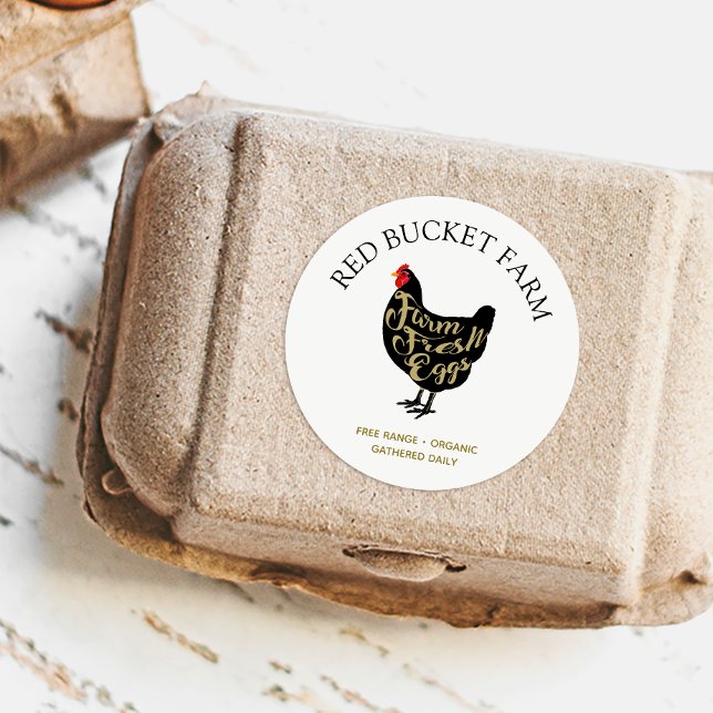 Pegatina Redonda Granja de pollo Retro de huevos frescos (Subido por el creador)