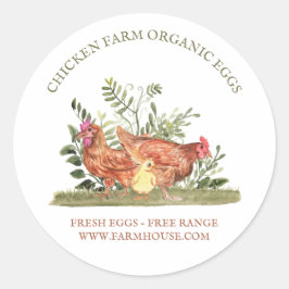 Pegatina Redonda Granja de pollos Huevos frescos al aire libre