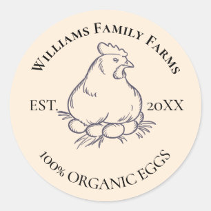 Pegatina Redonda Granja de pollos vintage personalizada