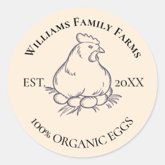 Pegatina Redonda Granja de pollos vintage personalizada