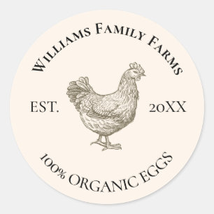 Pegatina Redonda Granja de pollos vintage personalizada
